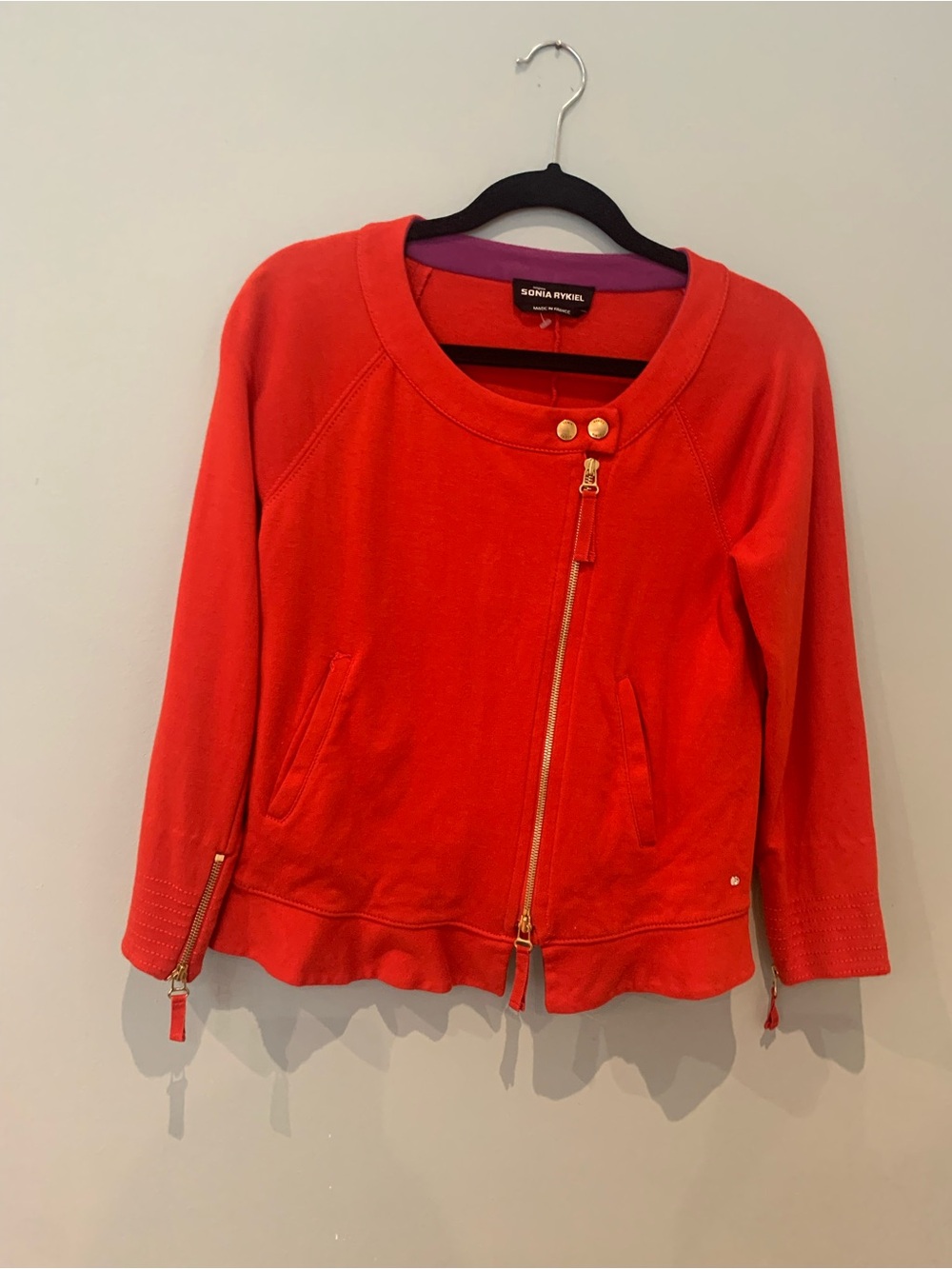 Sonia Rykiel Vibrant Red Asymmetrical Zip Bomber Jacket